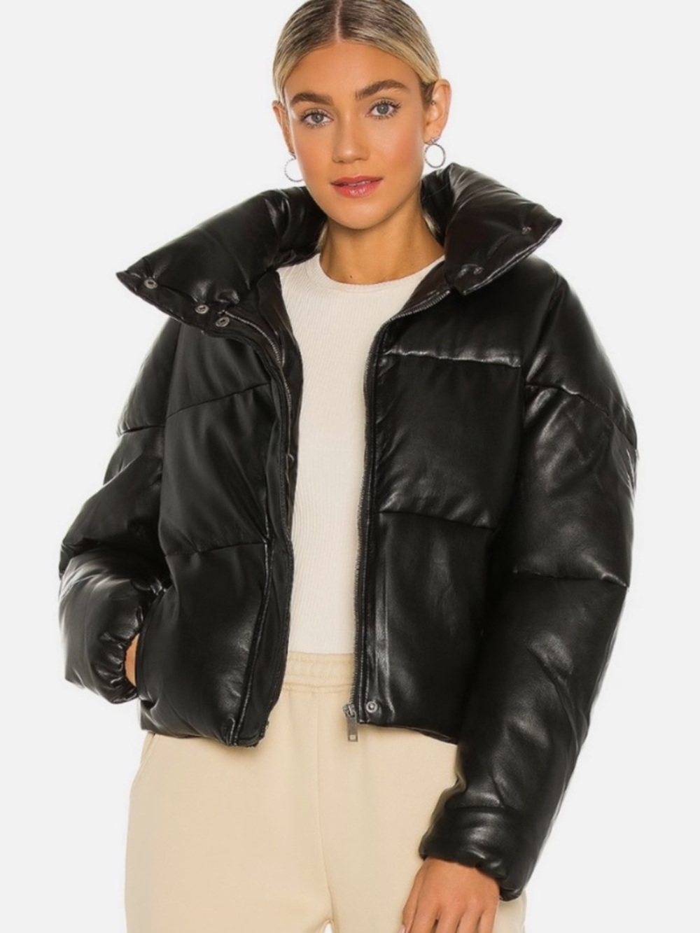 Apparis Black Vegan Leather Puffer Jacket